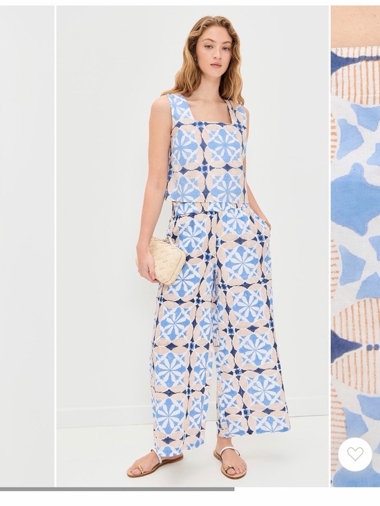 Marea By Liz Joy Pants - Mares Square-Neck Sleeveless Top and Wide-Leg pants in Blue and Cream